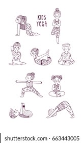 Kids Yoga Set Children Perform Exercises Stock Vector (Royalty Free ...