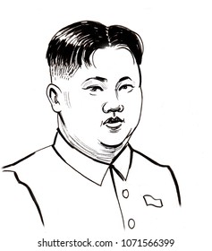 Kim Jong  un  Ink black   white drawing