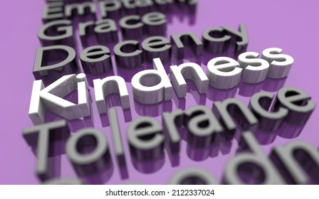 Kindness Tolerance Empathy Grace Decency Words Background 3d Illustration