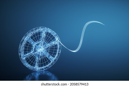 Kinetoscope Film With Blue Background, 3d Rendering. Computer Digital Drawing.