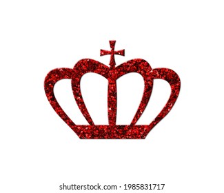 King Queen Crown Sign, Red Glitter Icon Logo Symbol, 3d Illustration