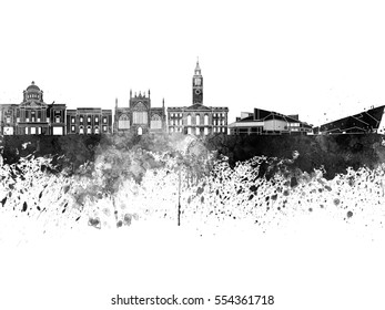 Kingston Upon Hull Skyline In Black Watercolor