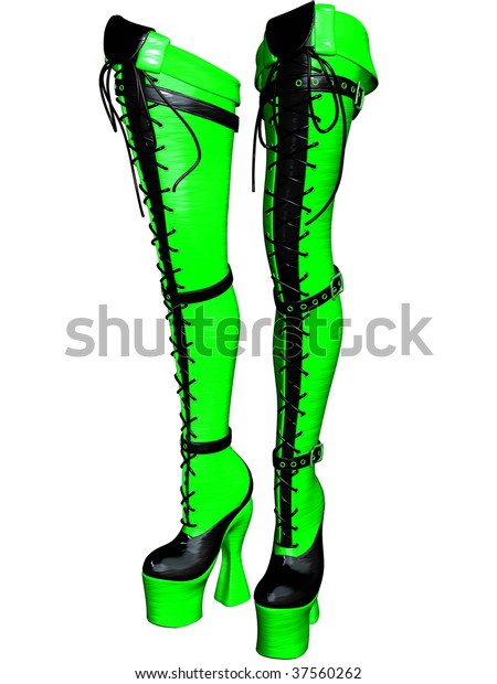 thigh high neon green boots