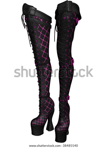 pink lace up thigh high boots