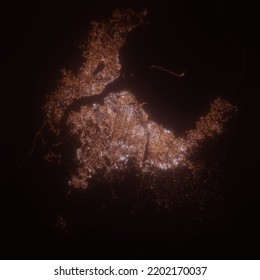 Kinshasa (Congo) Street Lights Map. Satellite View On Modern City At Night. Imitation Of Aerial View On Roads Network. 3d Render, High Resolution