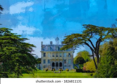 Kinston Lacy a beautiful magnificent English manor house in Dorset created from a photograph as an oil painting