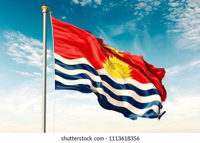 Kiribati flag on the blue sky with cloud. 3D illustration - Powered by Shutterstock