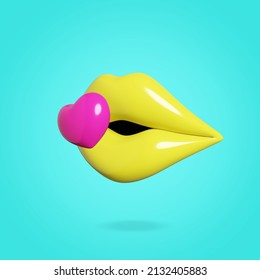 Kiss Yellow Lips. 3d Render. Love