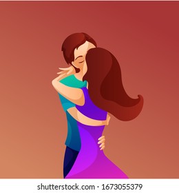 キスカップルのカラーイラスト 恋の漫画のキャラクターを描いた彼氏と彼女 夜のロマンチックなデート バレンタインデーのお祝い 家でくつろげる夜 ラスターコピー のイラスト素材 Shutterstock