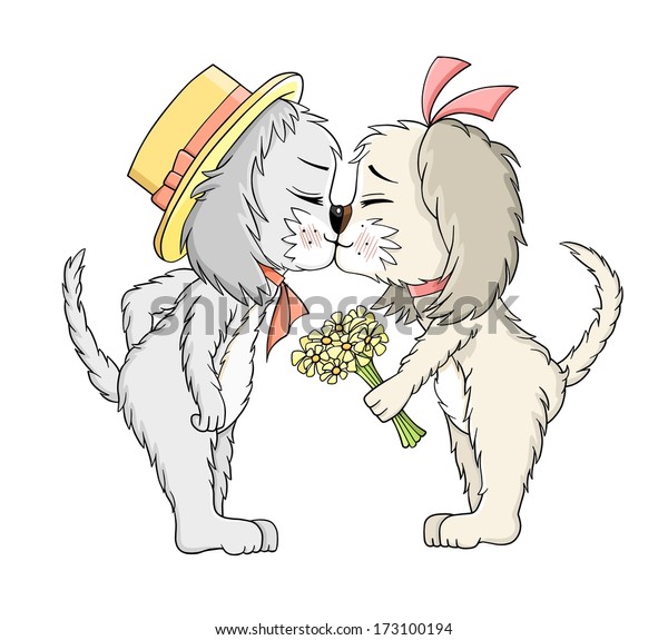 かわいい漫画の犬にキスする のイラスト素材