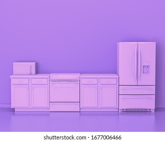 Kitchen Appliances In Monochrome Single Pink Purple Color Room, 3d Rendering, Kitchen Tools And Machines, Isolated