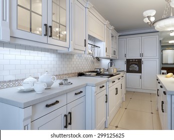 Gourmet Kitchen Features White Shaker Cabinets Stock Photo 564076378 ...