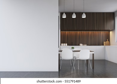 Kitchen, blank wall. 3d rendering. Mock up. 