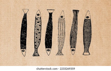 Kitchen carpet rug pattern digital print rustic bohemian fishes fish pattern