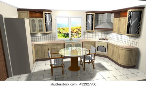 Kitchen Classic Beige 3d Rendering 260nw 432327700 