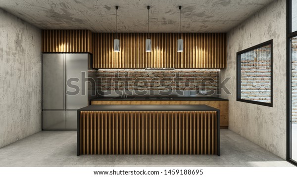 Kitchen Design Modern Loft Top Counter Stock Illustration 1459188695