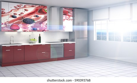 Kitchen interior. 3d illustration