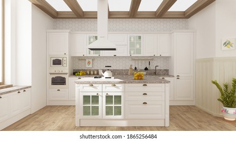 Kitchen interior colorful 3D rendering 