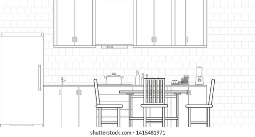 Similar Images, Stock Photos & Vectors of Interior sketch of kitchen