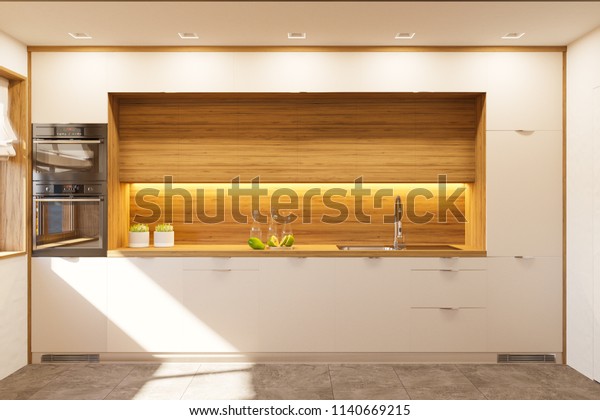Kitchen Interior Design White Color Modern Stockillustration