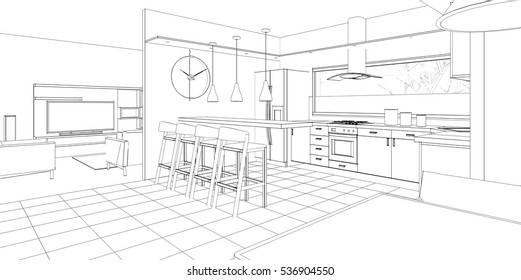 3d Kitchen Drawing Images, Stock Photos & Vectors | Shutterstock