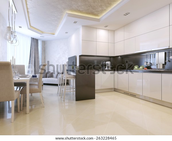 Kitchen Neoclassical Style 3d Render Stockillustration 263228465