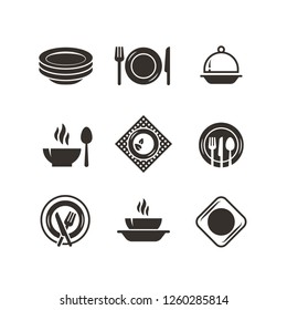 Kitchen Plates Cutlery Black Silhouette Icons Stock Illustration 1260285814