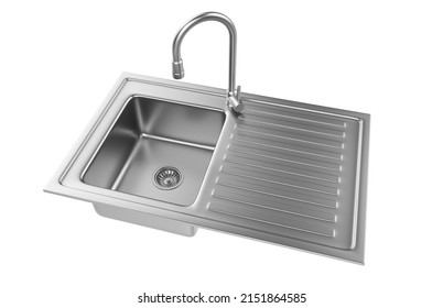 Kitchen Sink Isolated On White Background, 3D Rendering.