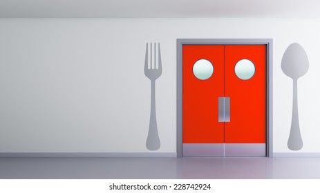 Kitchen Swing Door With Fork And Spoon Symbols