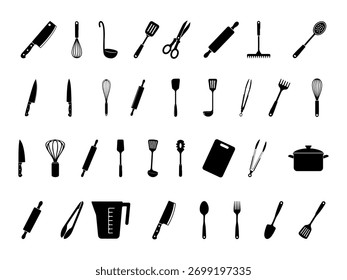 kitchen tools and esilhouettes bundle . icon set .silhouettes.