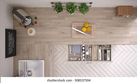 Kitchen Top View, 3d Illustration