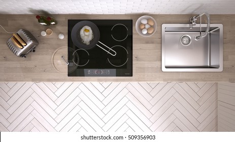 Kitchen Worktop, Top View, 3d Illustration