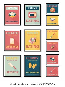 Kitchenware poster flat banner design flat background set,