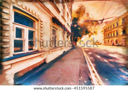 Kitsch: lyrical abstraction of street urban digital watercolor drawing stylization- painting art