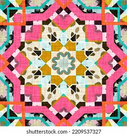 Kitsch Pattern Geometric Retro Design In Seamless Background. Trendy Modern Boho Geo In Vibrant Colorful Graphic Illustration. Repeat Tile For Patchwork Effect Swatch.