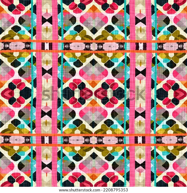 Kitsch pattern\
geometric retro design in seamless background. Trendy modern boho\
geo in vibrant colorful graphic illustration. Repeat tile for\
patchwork effect\
swatch.