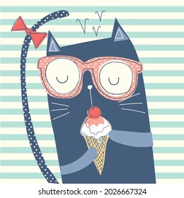 Kitty Cat Eating Ice Cream 