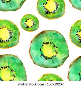 Kiwi Pattern. Seamless Watercolor Background.