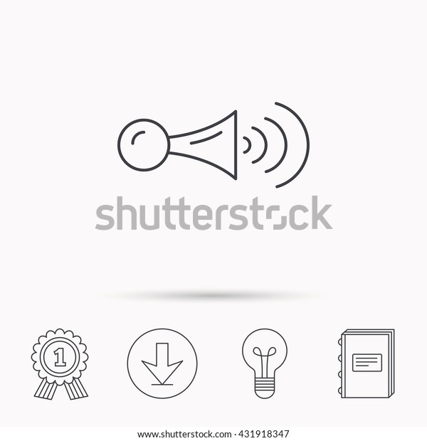 Klaxon signal icon. Car horn sign.
Download arrow, lamp, learn book and award medal
icons.