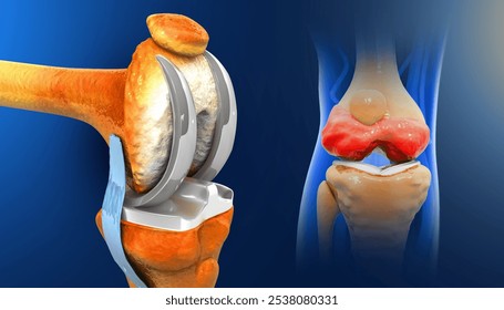 Knee Joint Replacement Surgery. 3d illustration