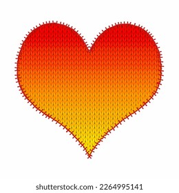 Knitted stitched heart gradient from red to yellow  Illustration  hand knitting texture effect