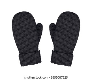 Knitted winter woolen mittens in black on a white background, 3D render