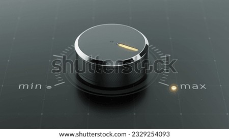 Knob turned to max position. Concept of high level performance. 3d rendering