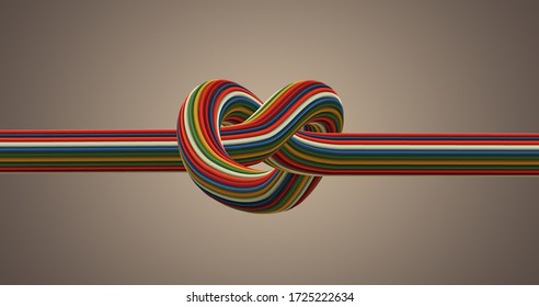 Knot in a bundle of wire which could lead to problems, 3d illustration  