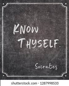 Know Thyself - Ancient Greek Philosopher Socrates Quote Written On Framed Chalkboard