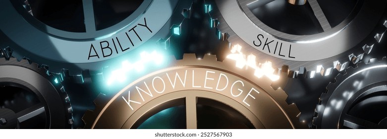 Knowledge, ability, skill - gears concept - 3D illustration