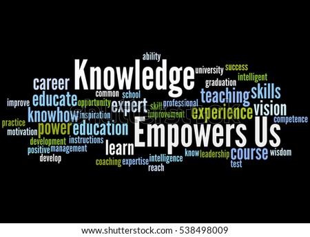 Knowledge Empowers Us, word cloud concept on black background.
