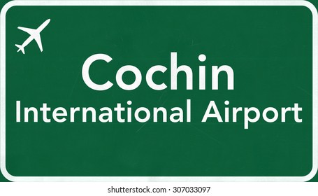 Kochi India Airport Highway Sign 2D Illustration