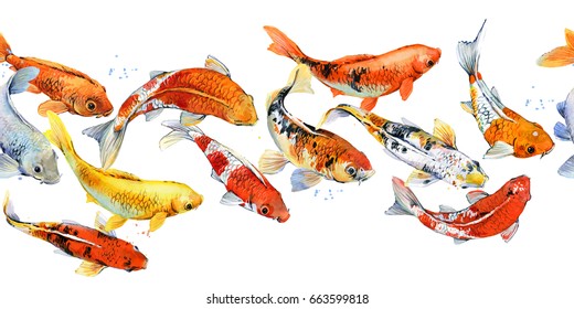 koi carp seamless pattern. watercolor fish illustration