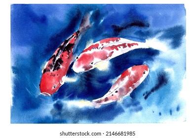 Koi Fish Watercolor Illustration Painting Stock Illustration 2146681985 ...